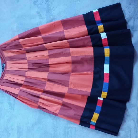 Vintage Michel Harcourt Paris Women's Skirt Orange Block Pattern - Picture 1 of 11